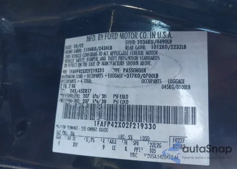 2002 Ford Mustang Gt из США, поврежденный, VIN 1FAFP42X02F219330